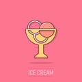 Ice cream icon in comic style. Sundae cartoon vector illustration on isolated background. Sorbet dessert splash effect business Royalty Free Stock Photo