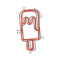 Ice cream icon in comic style. Sundae cartoon vector illustration on white isolated background. Sorbet dessert splash effect Royalty Free Stock Photo