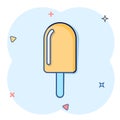 Ice cream icon in comic style. Sundae cartoon vector illustration on white isolated background. Sorbet dessert splash effect Royalty Free Stock Photo