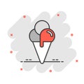 Ice cream icon in flat style. Sundae vector illustration on white isolated background. Sorbet dessert business concept