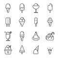 Ice cream icon set. Food and dessert concept. Thin line icon theme. Outline stroke symbol icons. White isolated background.