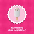 Ice cream icon. White ice cream with candy on a stick.