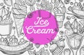 Ice cream illustration for restaurant on vintage background.