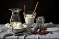 ice cream ingredients: milk, sugar, and vanilla beans Royalty Free Stock Photo