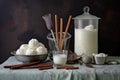ice cream ingredients: milk, sugar, and vanilla beans Royalty Free Stock Photo