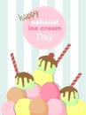 Ice cream invitation card,Happy national ice cream day,poster, greeting, template,cone, sundea,scoop,Vector illustrations