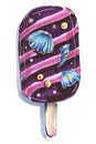Ice cream kid fun food sweets turquoise purple sea travel hand drawing illustration cartoon Royalty Free Stock Photo