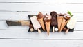 Ice cream. A large selection of ice cream on a white background. Royalty Free Stock Photo