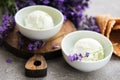 Ice cream and lavender flowers Royalty Free Stock Photo