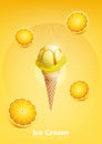 Ice cream lemon in the cone, Pour lemon syrup and a lot of lemon background, illustration Vector Royalty Free Stock Photo