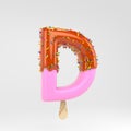 Ice cream letter D uppercase. Pink fruit popsicle font with caramel and sprinkles isolated on white background Royalty Free Stock Photo