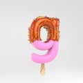Ice cream letter G lowercase. Pink fruit popsicle font with caramel and sprinkles isolated on white background Royalty Free Stock Photo