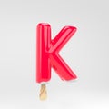 Ice cream letter K uppercase. Pink popsicle alphabet. 3d rendered dessert lettering isolated on white background Royalty Free Stock Photo