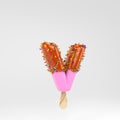 Ice cream letter V lowercase. Pink fruit popsicle font with caramel and sprinkles isolated on white background Royalty Free Stock Photo