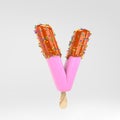 Ice cream letter V uppercase. Pink fruit popsicle font with caramel and sprinkles isolated on white background Royalty Free Stock Photo