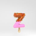 Ice cream letter Z lowercase. Pink fruit popsicle font with caramel and sprinkles isolated on white background Royalty Free Stock Photo