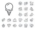 Ice cream line icon. Vanilla sundae cone sign. Crepe, sweet popcorn and salad. Vector