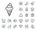Ice cream line icon. Vanilla sundae cone sign. Crepe, sweet popcorn and salad. Vector