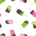 Ice cream lolly seamless pattern on white background. Popsicle