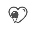 Ice cream love icon. Vanilla sundae cone sign. Vector