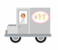 Ice cream machine icon. Vector illustration ice cream truck. Side view, isolated