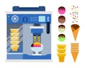 Ice cream machine with waffle horns vector flat isolated