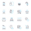 Ice cream maker linear icons set. Churn, Freezer, Creamy, Scoop, Delicious, Treat, Confectiry line vector and concept
