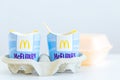 ice cream Mcflurry and snack box on white background. Delivery McCafe. fast food restaurant Mcdonalds. take away ice