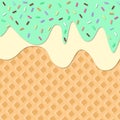 Ice Cream Melted on Wafer Background. Vector Illustration