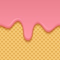 Ice Cream Melted on Yellow Seamless Wafer Texture Background. Royalty Free Stock Photo