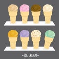 Ice cream menu cone scoop sweet flavour taste cartoon vector Royalty Free Stock Photo