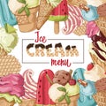 Ice cream menu with different ice cream cones