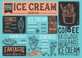 Ice cream menu restaurant, dessert food template.