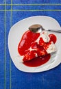 Ice cream meringue cake with strawberry topping Royalty Free Stock Photo