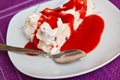 Ice cream meringue cake with strawberry topping Royalty Free Stock Photo