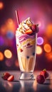 Ice cream milkshake with fruits and a cozy blur background Royalty Free Stock Photo