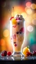 Ice cream milkshake with fruits decoration and a cozy blur background Royalty Free Stock Photo