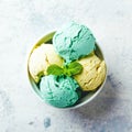 Ice cream with mint in ceramic bowl Royalty Free Stock Photo