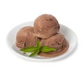 Ice cream with mint close-up isolated