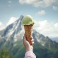 Ice cream and moutain view