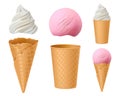 Ice cream. Natural dessert constructor frozen milk or yoghurt waffle geometric concepts decent vector realistic ice