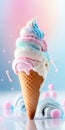 Ice Cream Neapolitan On Background White Pink Blue Magical Fantasy Bokeh Smartphone Phone Wallpaper. Generative AI Royalty Free Stock Photo