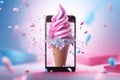 Ice Cream Neapolitan On Background White Pink Blue Magical Fantasy Bokeh Smartphone Phone Wallpaper Royalty Free Stock Photo