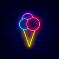 Ice cream neon icon. Summer concept. Shiny emblem for sweet shop. Night bright signboard. Vector stock illustration Royalty Free Stock Photo