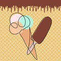 Ice cream one line. Simple linear set of ice cream. outline summer set. Collection of Summer and holiday symbols. type