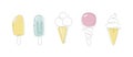 Ice cream one line. Simple linear set of ice cream. outline summer set. Collection of Summer and holiday symbols. type