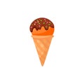 Ice cream orange food isolated on white. Cartoon doodle waffle cone ice cream. Vector illustration cake Royalty Free Stock Photo