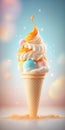 Ice Cream Orange Sherbet On Background White Pink Blue Magical Fantasy Bokeh Smartphone Phone Wallpaper. Generative AI