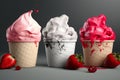 Ice cream in a paper cup. Sweets and weekend walks. Strawberry frozen yogurt or soft ice cream. Royalty Free Stock Photo