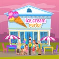 People Eating Ice-cream, Sweet Shop in City Vector Royalty Free Stock Photo